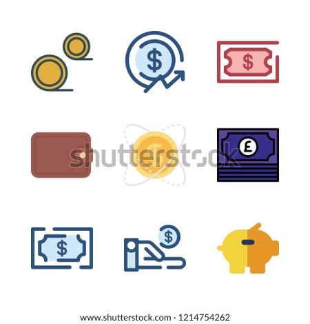 coin icon set. vector set about profits, money, wallet and piggy bank icons set.