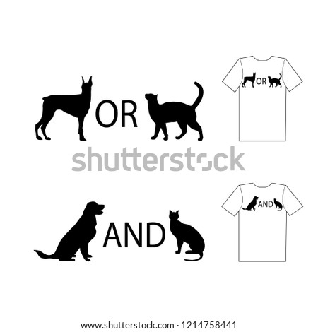 Cat or dog? Inspirational quote. Typography design for t-shirt. Black isolated dog and cat silhouette on white background