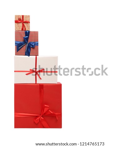 Gift boxes on white background.  Cute gift boxes on white background. Cute gift boxes with bow. Christmas gift boxes.