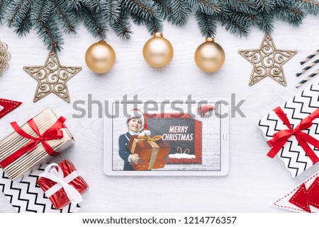 Beautiful celebratory Christmas background. New Year's holidays. Christmas holidays. Beautiful Christmas decorations on the wooden background. Loft style. Mockup