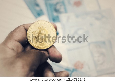 Bitcoin gold coin. Virtual cryptocurrency concept.