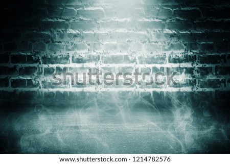 Brick wall background, street lights, neon light, smoke