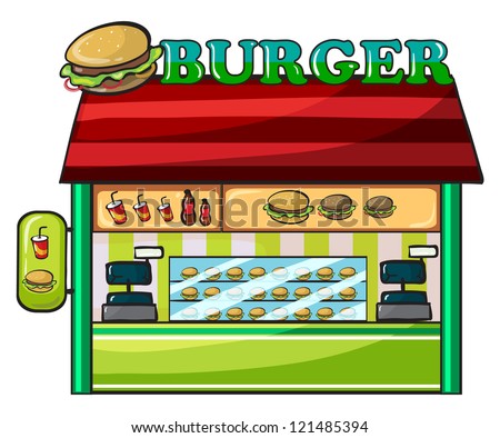 illustration of a fastfood restaurant on a white background