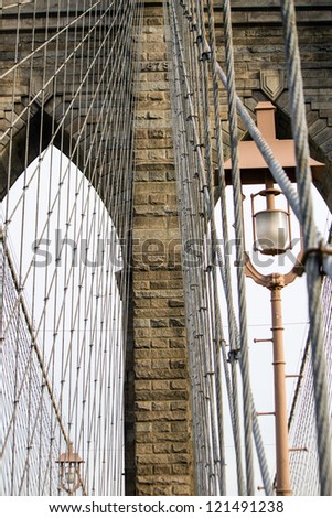 Steel Cables and the Pylon of the Brooklyn Bridge, New York City
