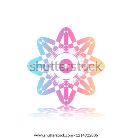 Round gradient ornament mandala on white isolated background. Vector boho ornament mandala in blue and pink colors. ornament  Mandala with floral patterns. Yoga template