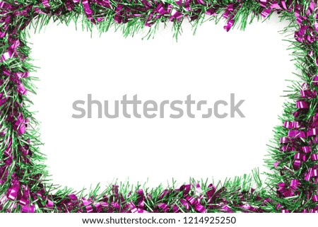 Green mix violet color tassel of Christmas on white background and have copy space to design in your work concept.