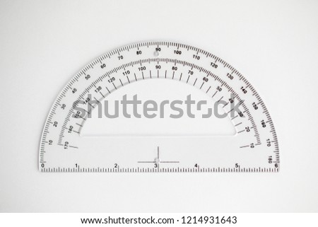 Protractor for math, drawing, and angles on a white background