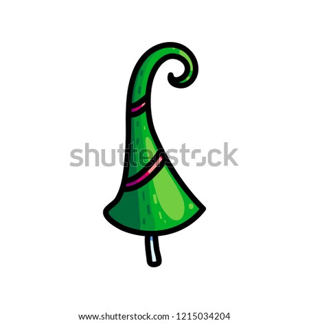 Colorful cartoon Christmas tree isolated on white background with stroke. Childrens book and greeting card illustration with fir tree. Simple bright spruce