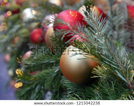Bright Christmas decoration - colored Christmas balls with fur tree