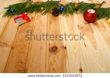 Christmas decoration on a wooden board.
Christmas.Place for text.