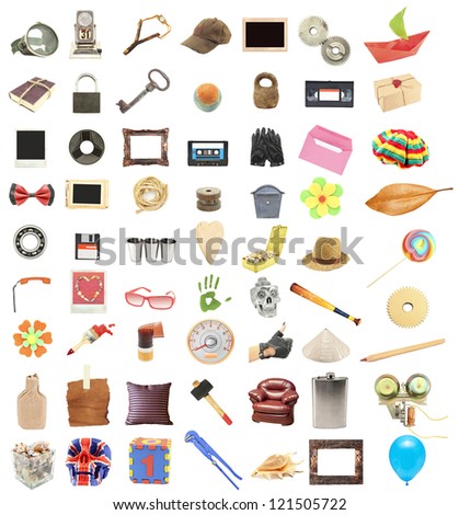 things collection vintage objects isolated white background