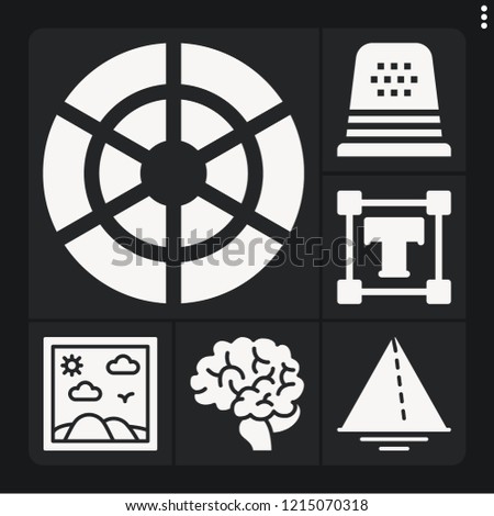 Set of 6 creative filled icons such as brain, triangle, painting, color wheel, type