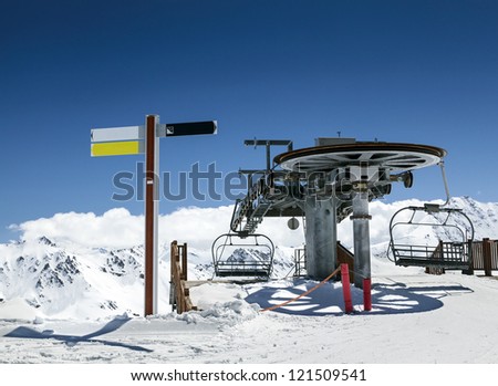 Cableway to beautiful scenery of mountains in French Alps