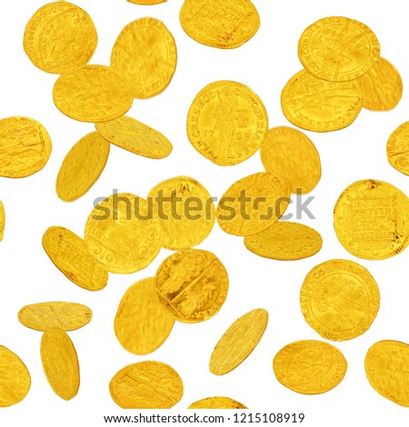 Seamless background with falling old gold ducat coins