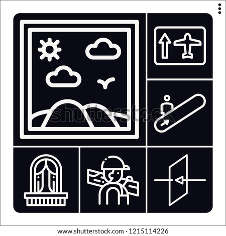 Set of 6 building outline icons such as carpenter, painting, exit, balcony, airport