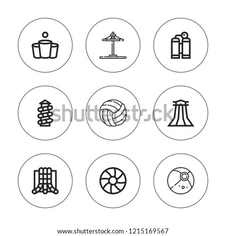 Recreational icon set. collection of 9 outline recreational icons with beach ball, beer pong, oxygen tank, playground, slide icons. editable icons.
