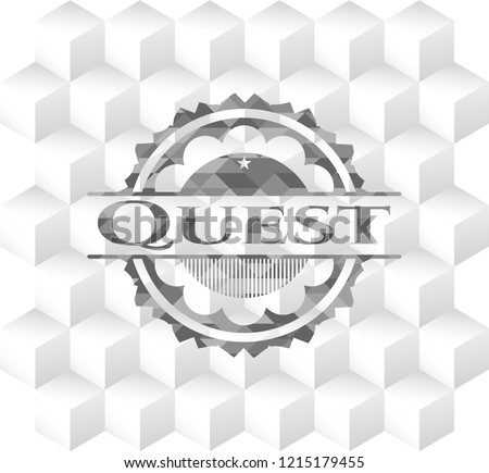 Quest grey badge with geometric cube white background