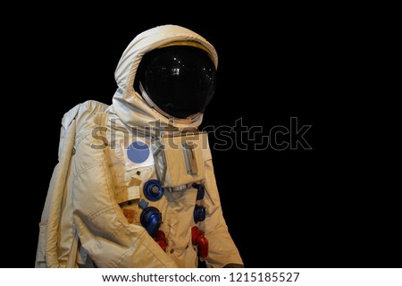 old Astronaunt suit low angle on isolate background