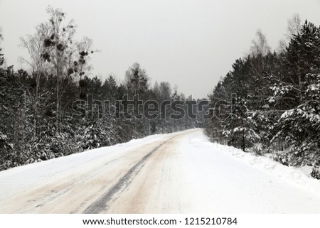 snow-covered road in the winter season, Close-up photo