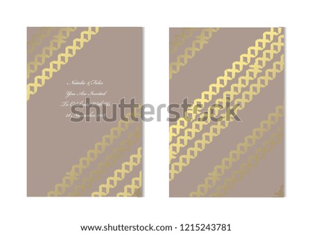 Elegant golden cards with decorative stitches, design elements. 