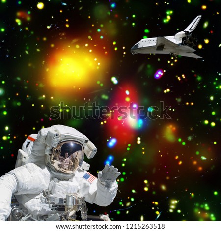 Astronaut in outer space. Shuttle on the backdrop. The elements of this image furnished by NASA.