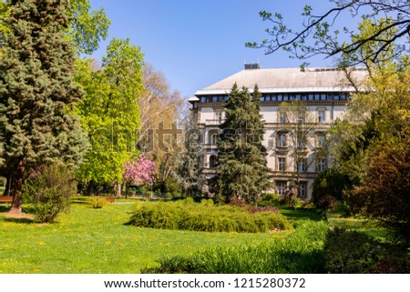 Budapest Hungary Margaret Island. Manicured parks, flower beds and friendly open space awaiting for visitors.