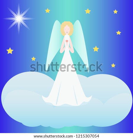 Vector illustration with angel on cloud