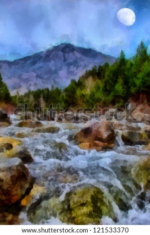 Digital structure of painting. Watercolor landscape
