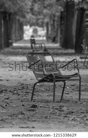 Empty, lonely metal chair in Tuileries Garden, Paris, Autumn, 2018