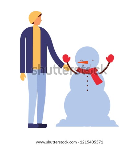 man holding hand to snowman
