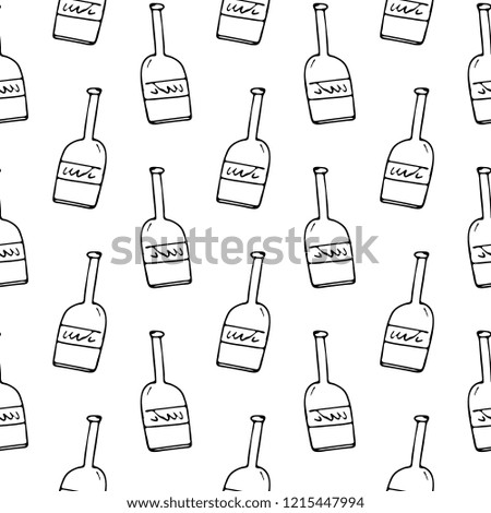 Seamless pattern hand drawn bottles. Doodle black sketch. Sign symbol. Decoration element. Isolated on white background. Flat design. Vector illustration.
