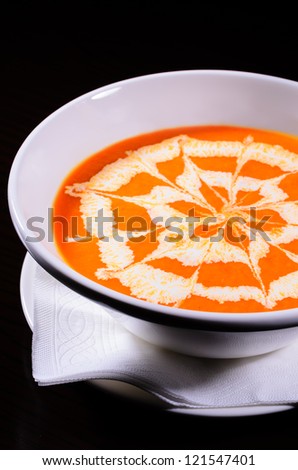 Tomatoes soup, photo shoot in studio