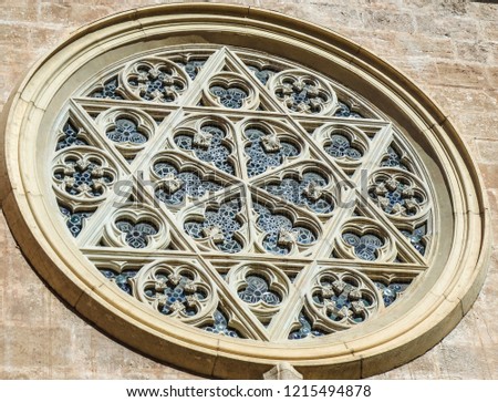 Catholic church window decorated with a hexagram. Star of David on a Church Window