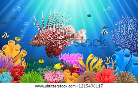 Lionfish and coral reefs in the sea. underwater beauty.
