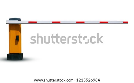 Barrier in the parking lot for security on white background  With clipping path Royalty-Free Stock Photo #1215526984