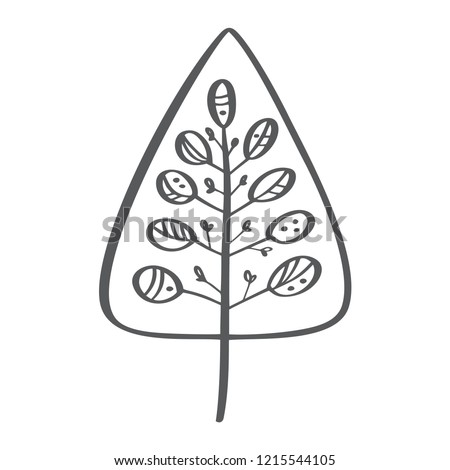 Christmas Tree vector icon silhouette. Simple contour symbol. Isolated on white web sign kit of stylized spruce. Handdraw scandinavian cartoon picture