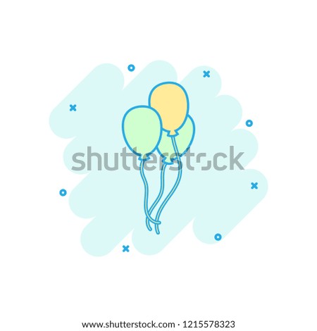 Vector cartoon air balloon icon in comic style. Birthday baloon concept illustration pictogram. Balloon business splash effect concept.