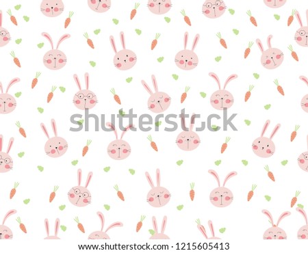 Cute rabbit cartoon seamless pattern animal with carrot and leaf on white color background.vector,illustration