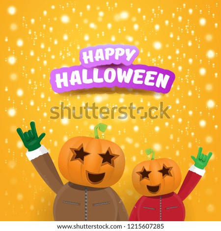 vector Happy halloween creative hipster party background. man in halloween costume with carved pumpkin head on orange layout with stars and lights. Happy halloween rock concert poster design