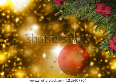Christmas red ball tree,plant white red gold background for greeting card