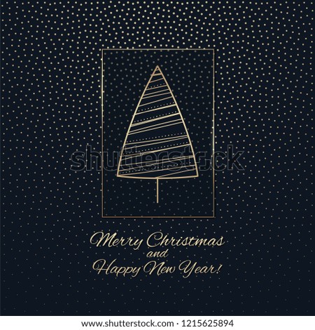 Christmas greeting with a golden tree. Vector illustration.
