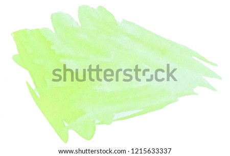 Green pastel watercolor hand-drawn isolated wash stain on white background for text, design. Abstract texture made by brush for wallpaper, label.