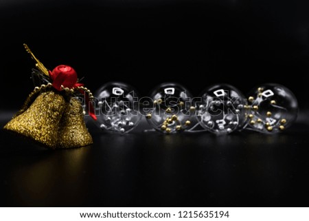 Cool holidays wallpaper background of Christmas decorations and balls or baubles on black background.