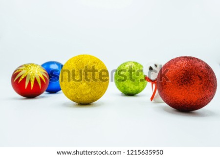 Holidays wallpaper background of Christmas tree decorations isolated on white background.