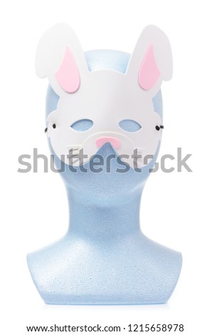 animal carnival mask with mannequin head isolated on white background