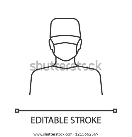 Plastic surgeon linear icon. Doctor, therapist, general practitioner. Thin line illustration. Medical worker. Dentist. Contour symbol. Vector isolated outline drawing. Editable stroke