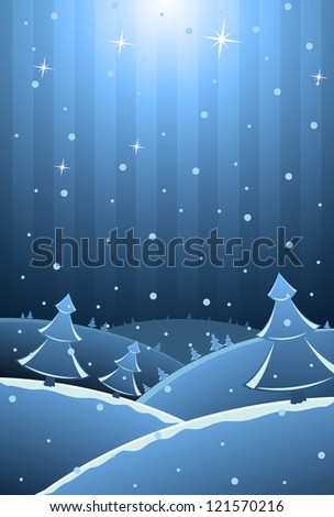 Vector illustration of New Year card with trees and snow, copy-space for your text