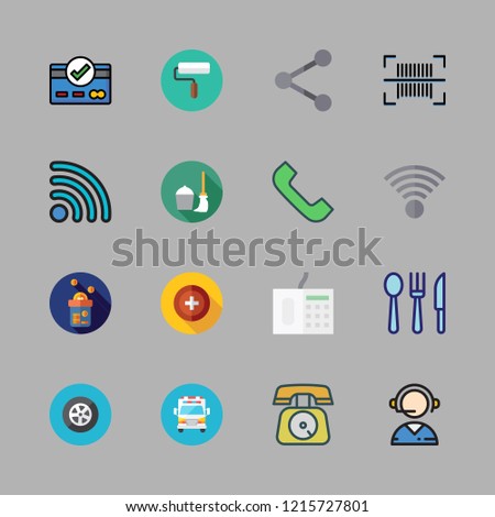 service icon set. vector set about health clinic, credit card, paint roller and barcode icons set.