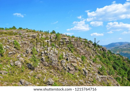 Rocky hills in the beautiful landscape of Peneda-Geres National Park, Portugal. The area, located in the northwest of the country, is a perfect place when one wants to avoid the crowds of tourists. 