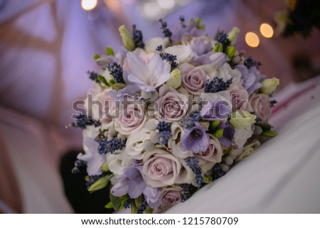 wedding bouquet on a white table. Photos of the wedding bouquet in pantone color. beautiful wedding bouquet on a white table